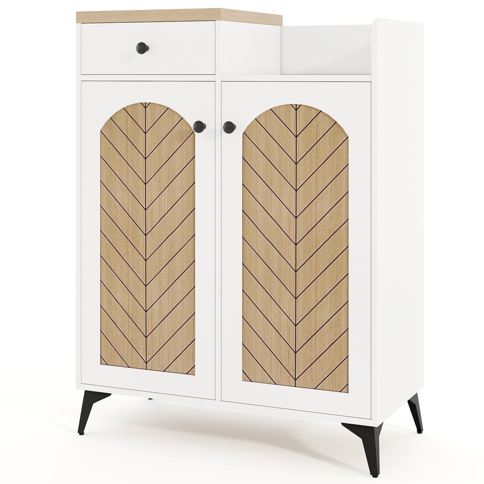 2-Door Shoe Rack Organizer with Drawer and 6 Removable Shelves, White Shoe Racks & Storage Benches White at Gallery Canada