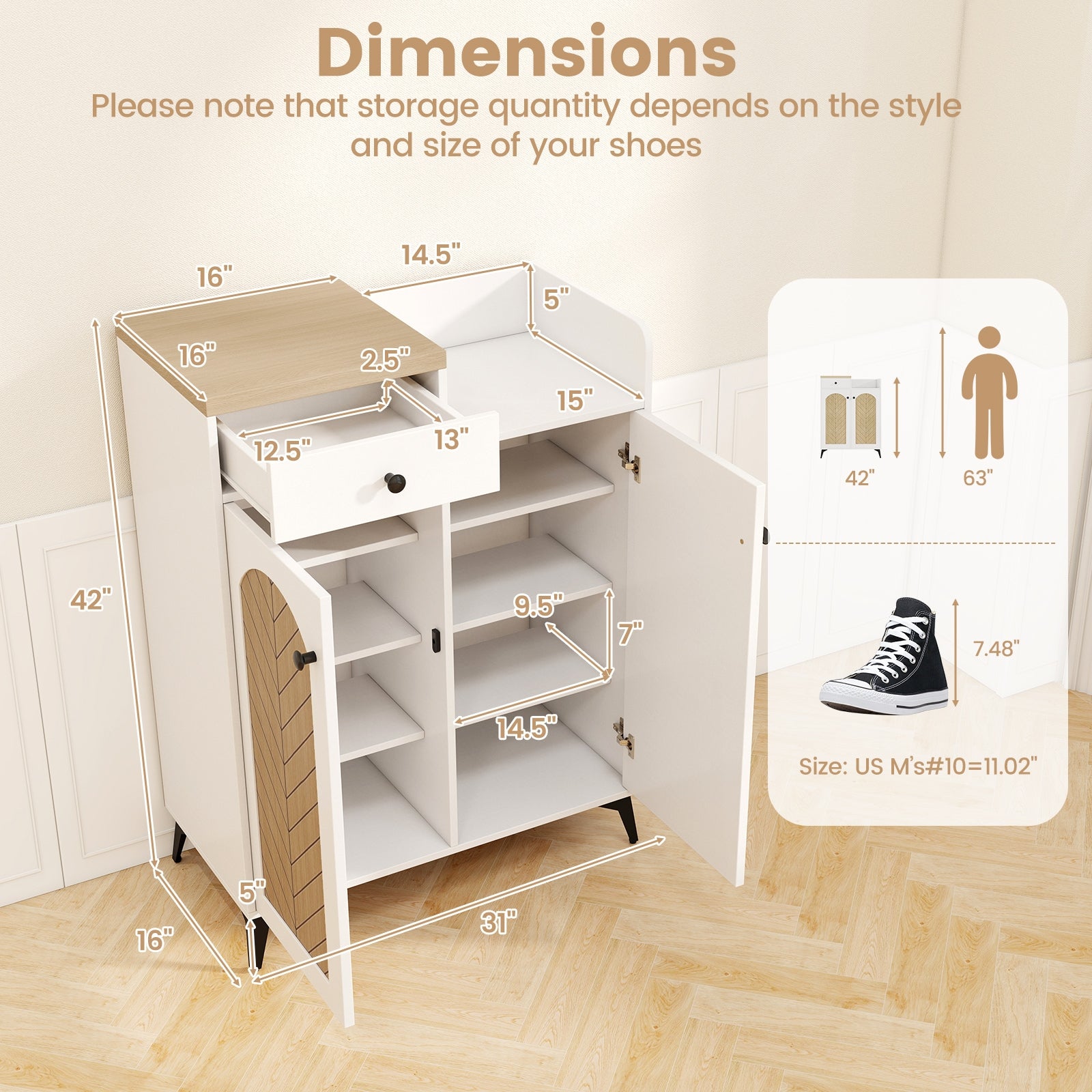 2-Door Shoe Rack Organizer with Drawer and 6 Removable Shelves, White Shoe Racks & Storage Benches at Gallery Canada
