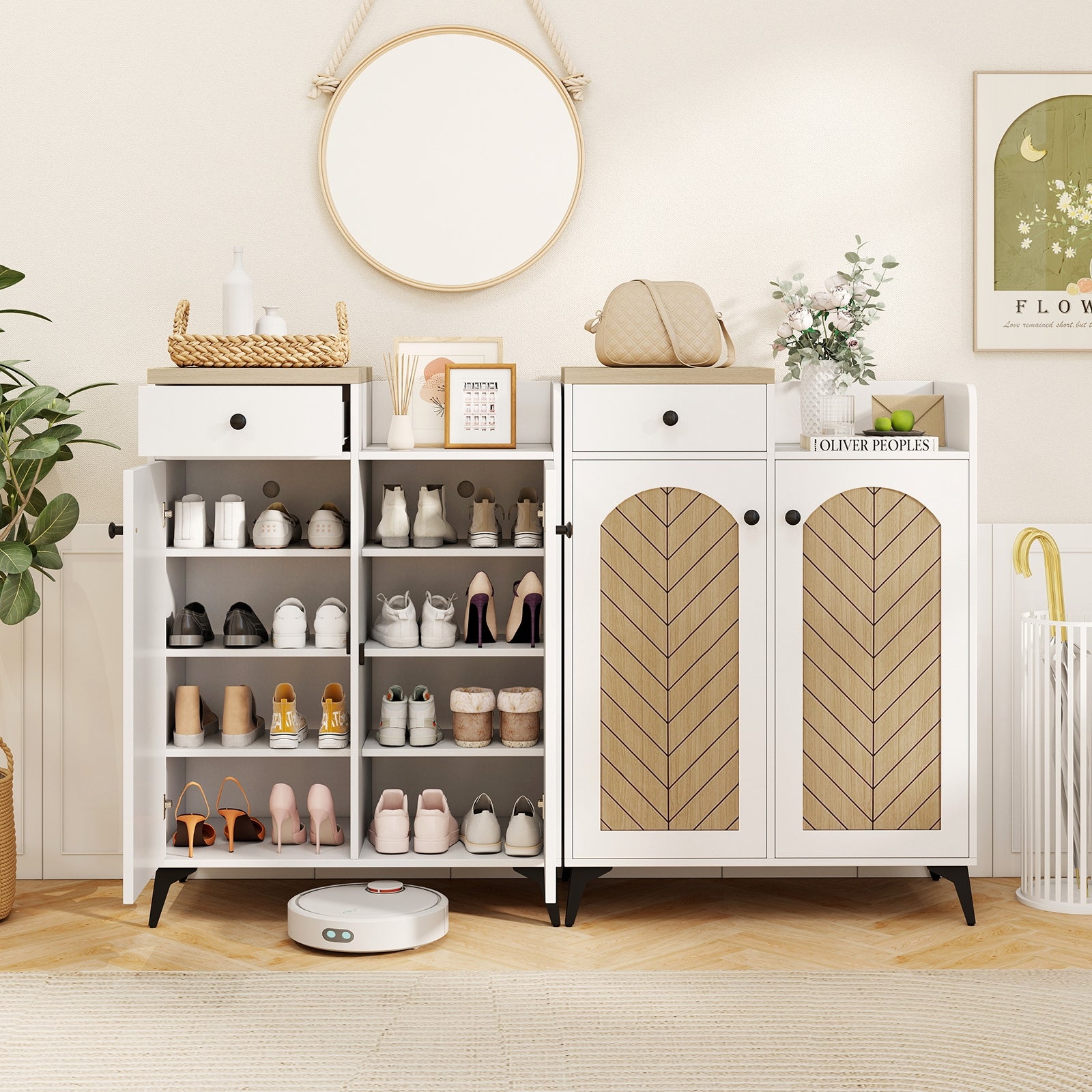 2-Door Shoe Rack Organizer with Drawer and 6 Removable Shelves, White Shoe Racks & Storage Benches at Gallery Canada