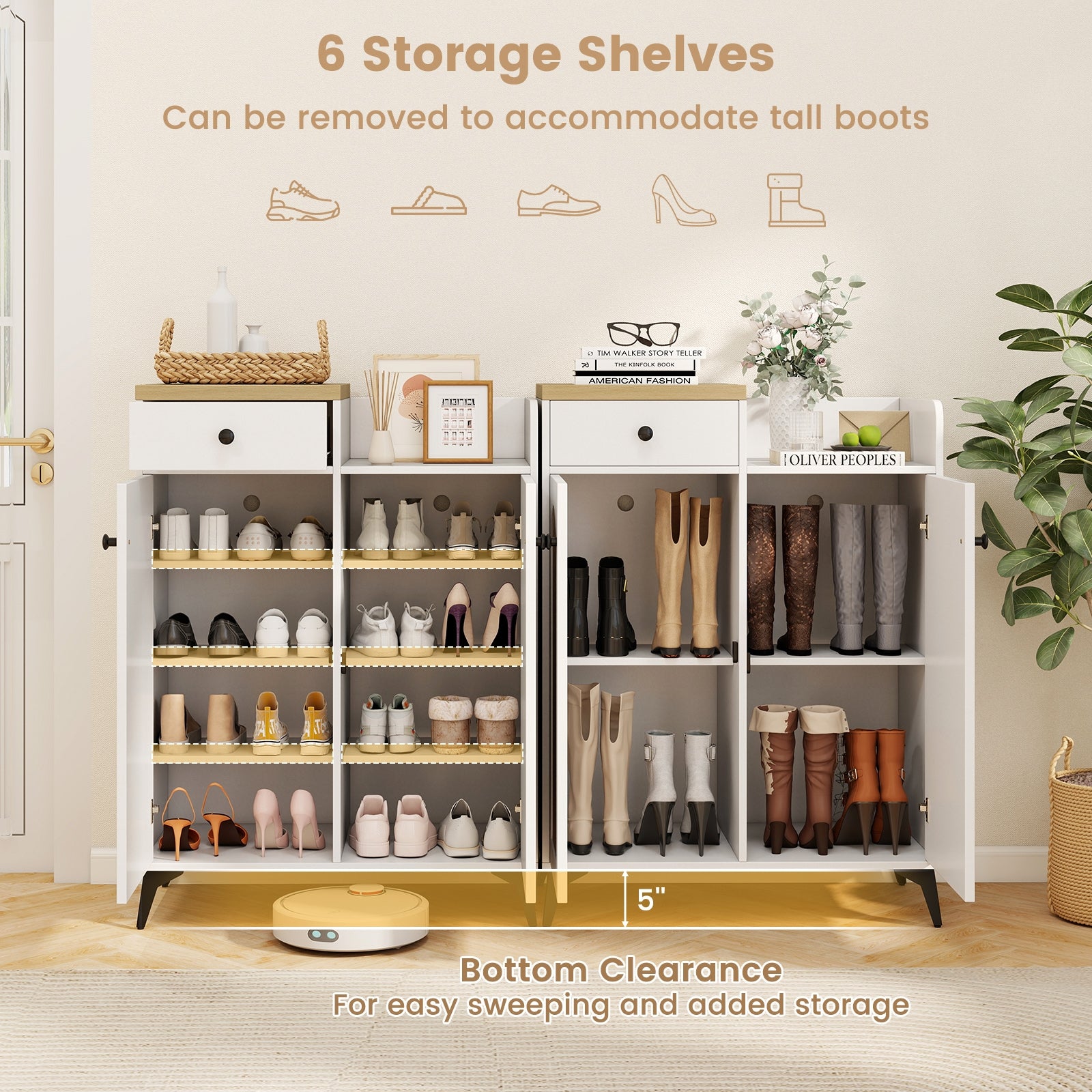 2-Door Shoe Rack Organizer with Drawer and 6 Removable Shelves, White Shoe Racks & Storage Benches at Gallery Canada