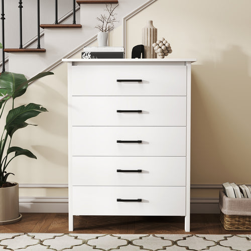 Modern 5-Drawer Multipurpose Chest Dresser with Metal Handles, White