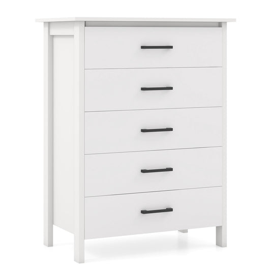 Modern 5-Drawer Multipurpose Chest Dresser with Metal Handles, White Dressers & Chests White at Gallery Canada