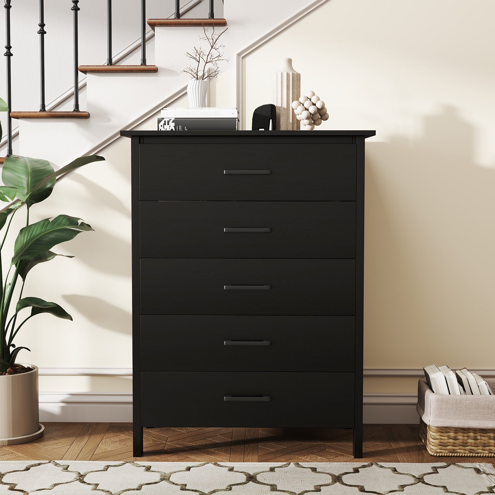 Modern 5-Drawer Multipurpose Chest Dresser with Metal Handles, Black Dressers & Chests at Gallery Canada