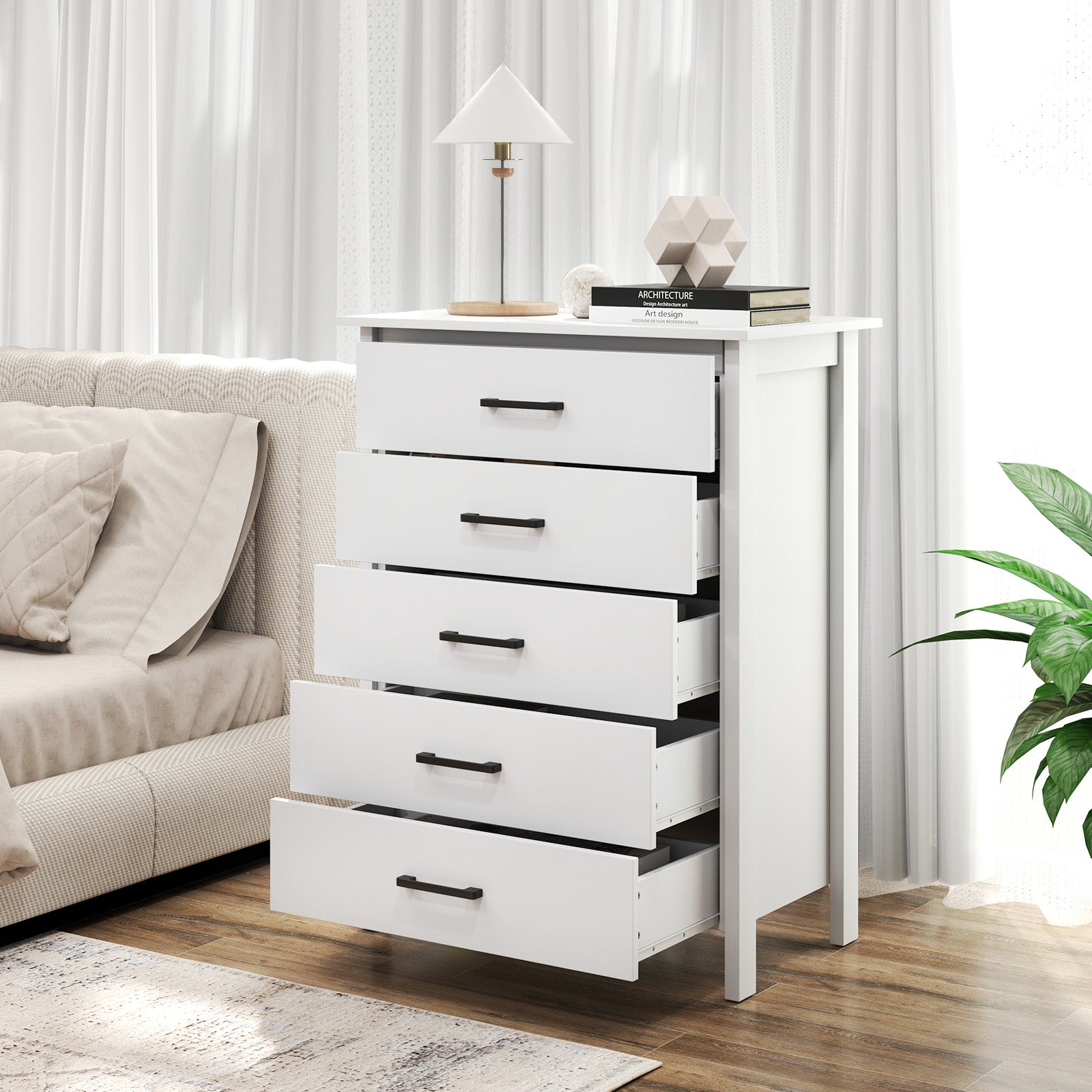 Modern 5-Drawer Multipurpose Chest Dresser with Metal Handles, White Dressers & Chests at Gallery Canada