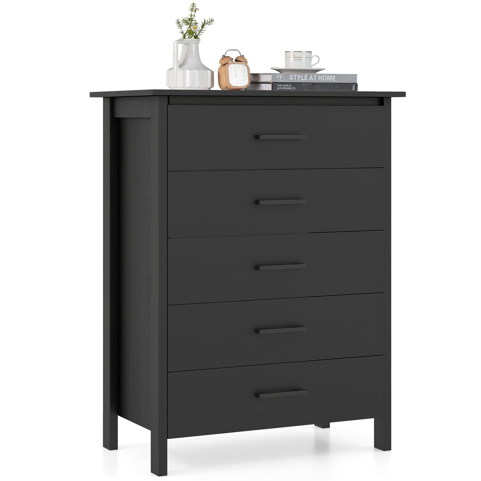 Modern 5-Drawer Multipurpose Chest Dresser with Metal Handles, Black Dressers & Chests at Gallery Canada
