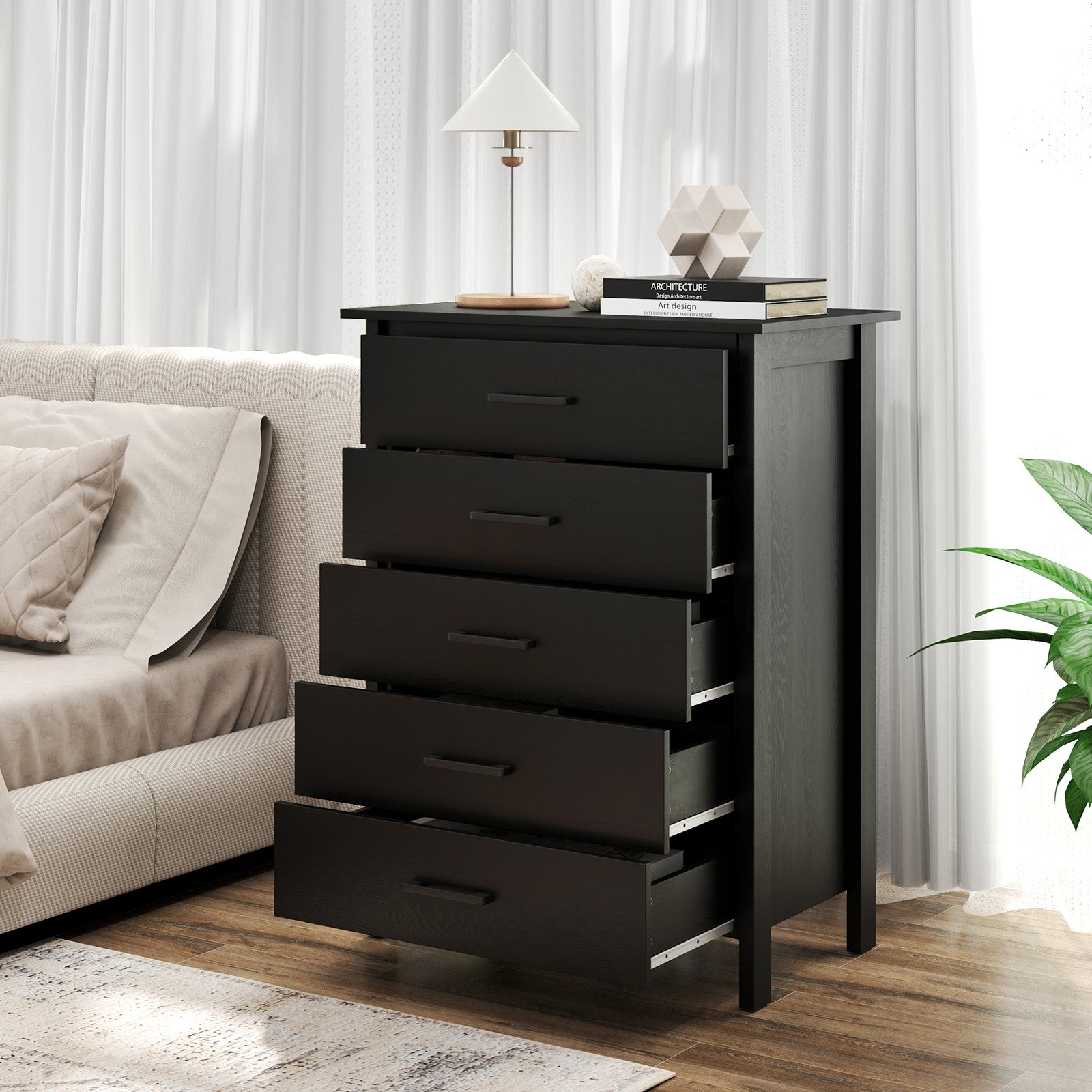 Modern 5-Drawer Multipurpose Chest Dresser with Metal Handles, Black Dressers & Chests at Gallery Canada