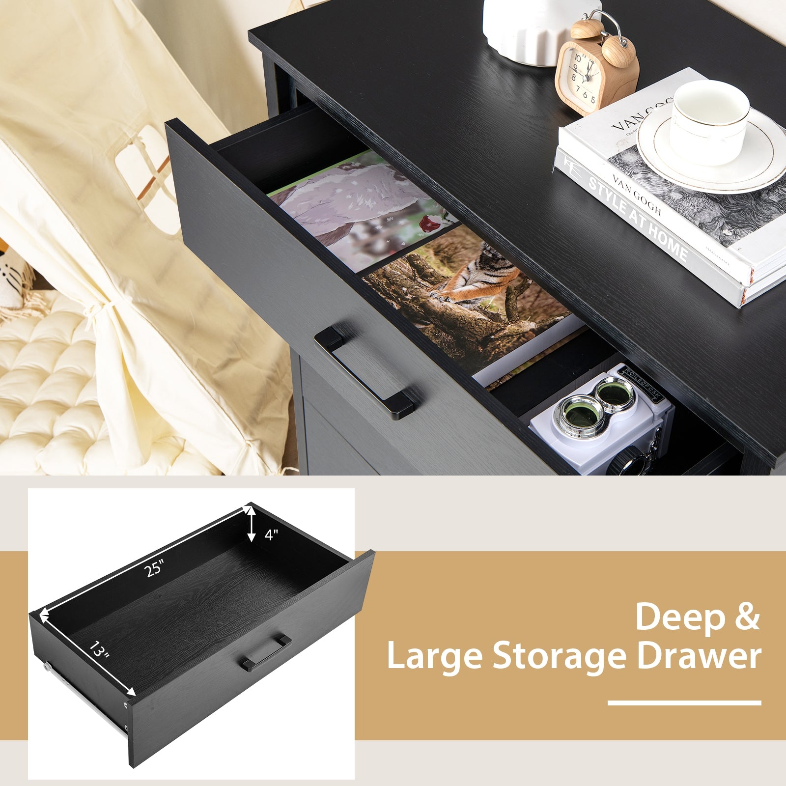 Modern 5-Drawer Multipurpose Chest Dresser with Metal Handles, Black Dressers & Chests at Gallery Canada