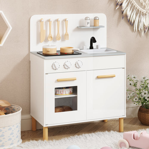 Kids Kitchen Playset with Cooking Accessories and Storage, White