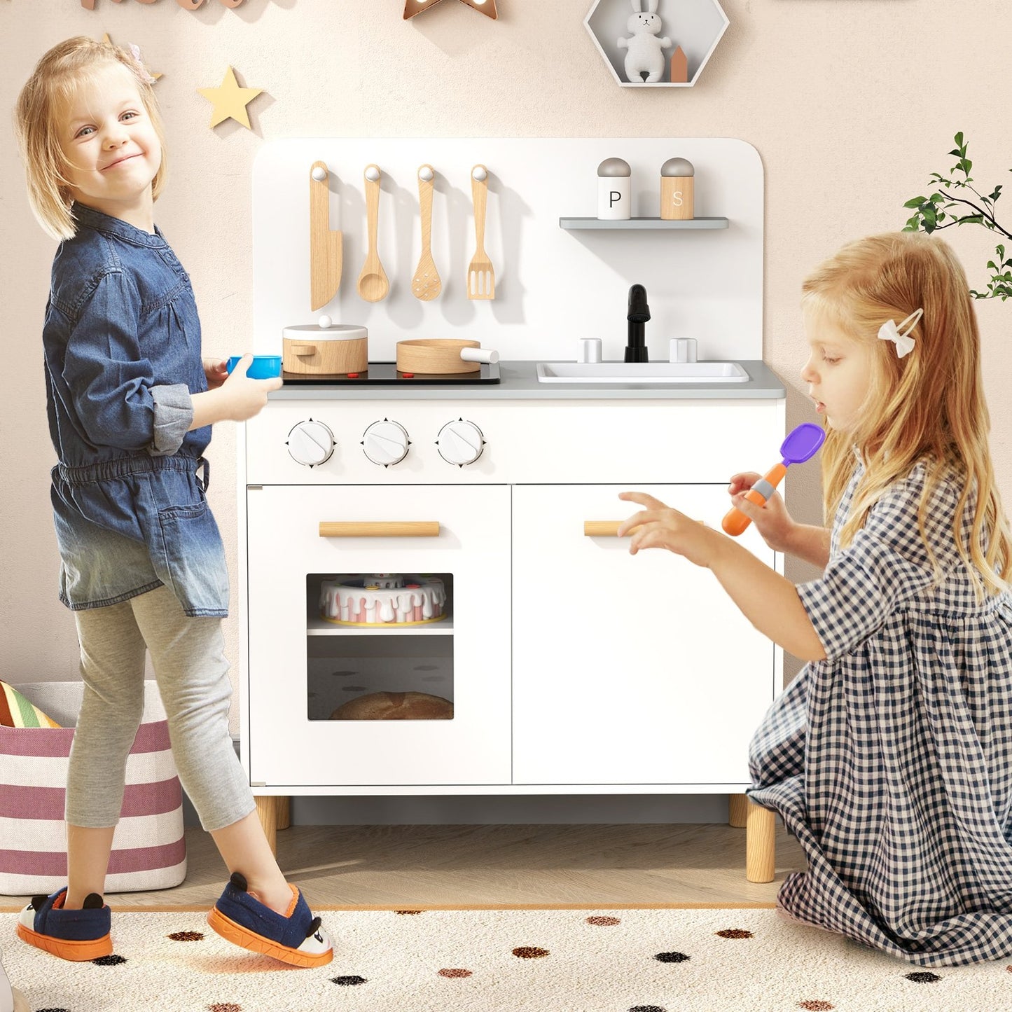 Kids Kitchen Playset with Cooking Accessories and Storage, White Play Kitchen Sets at Gallery Canada