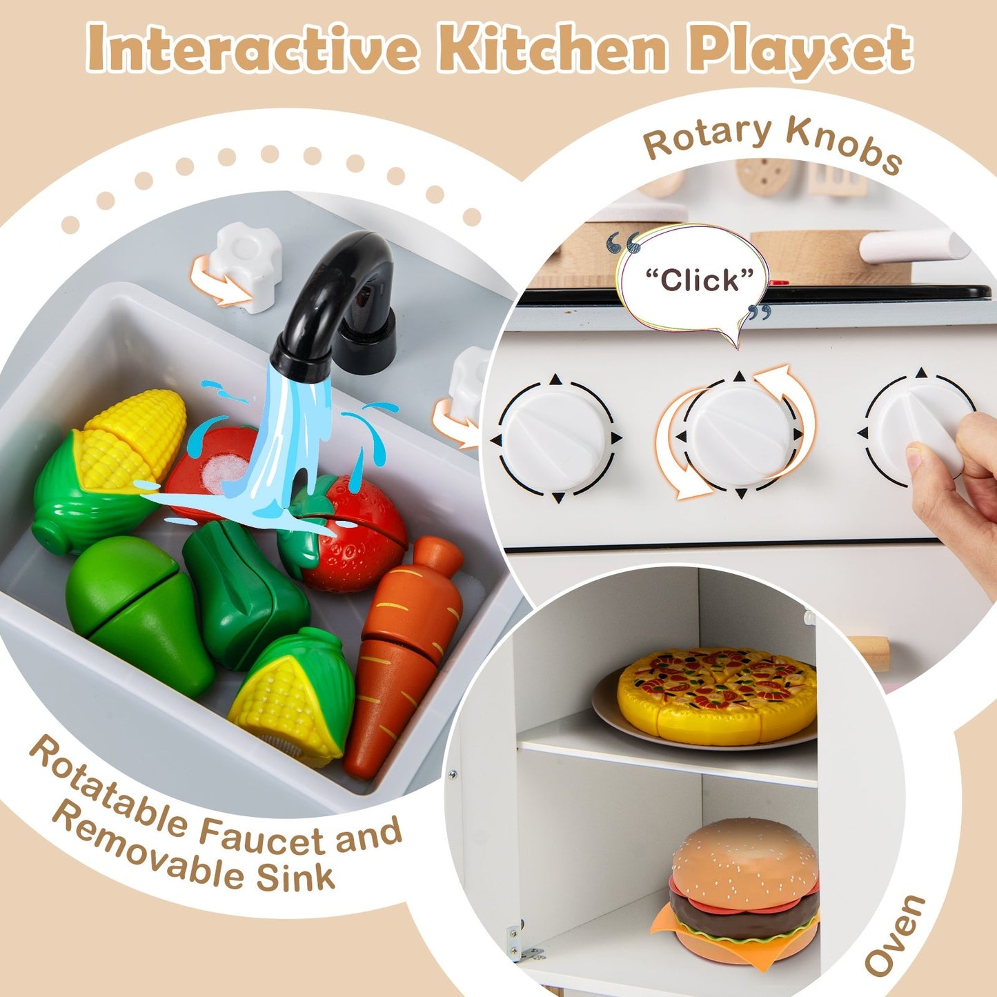 Kids Kitchen Playset with Cooking Accessories and Storage, White Play Kitchen Sets at Gallery Canada