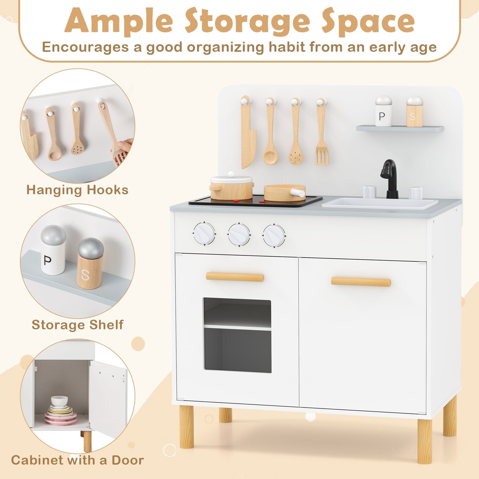 Kids Kitchen Playset with Cooking Accessories and Storage, White Play Kitchen Sets at Gallery Canada