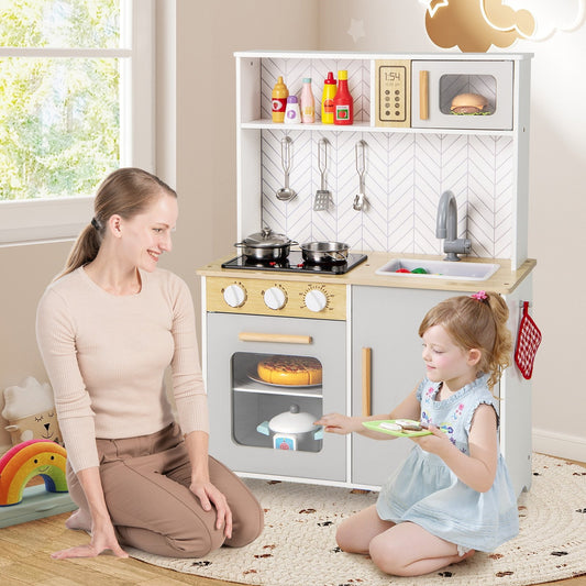 Kids Kitchen Playset with Lights Sounds Microwave Stoves Sink Oven and Cooking Accessories, White Play Kitchen Sets White at Gallery Canada