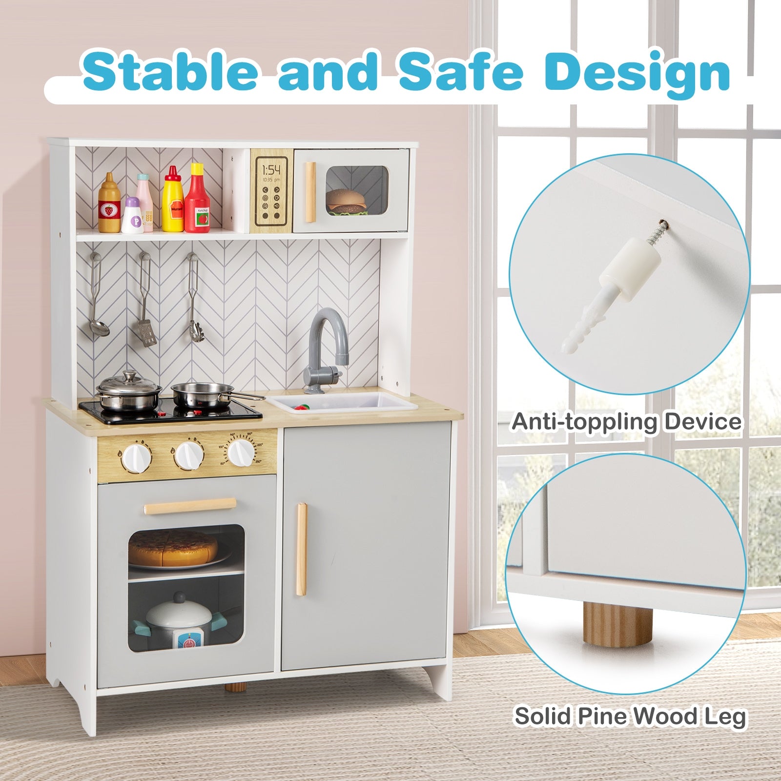 Kids Kitchen Playset with Lights Sounds Microwave Stoves Sink Oven and Cooking Accessories, White Play Kitchen Sets at Gallery Canada