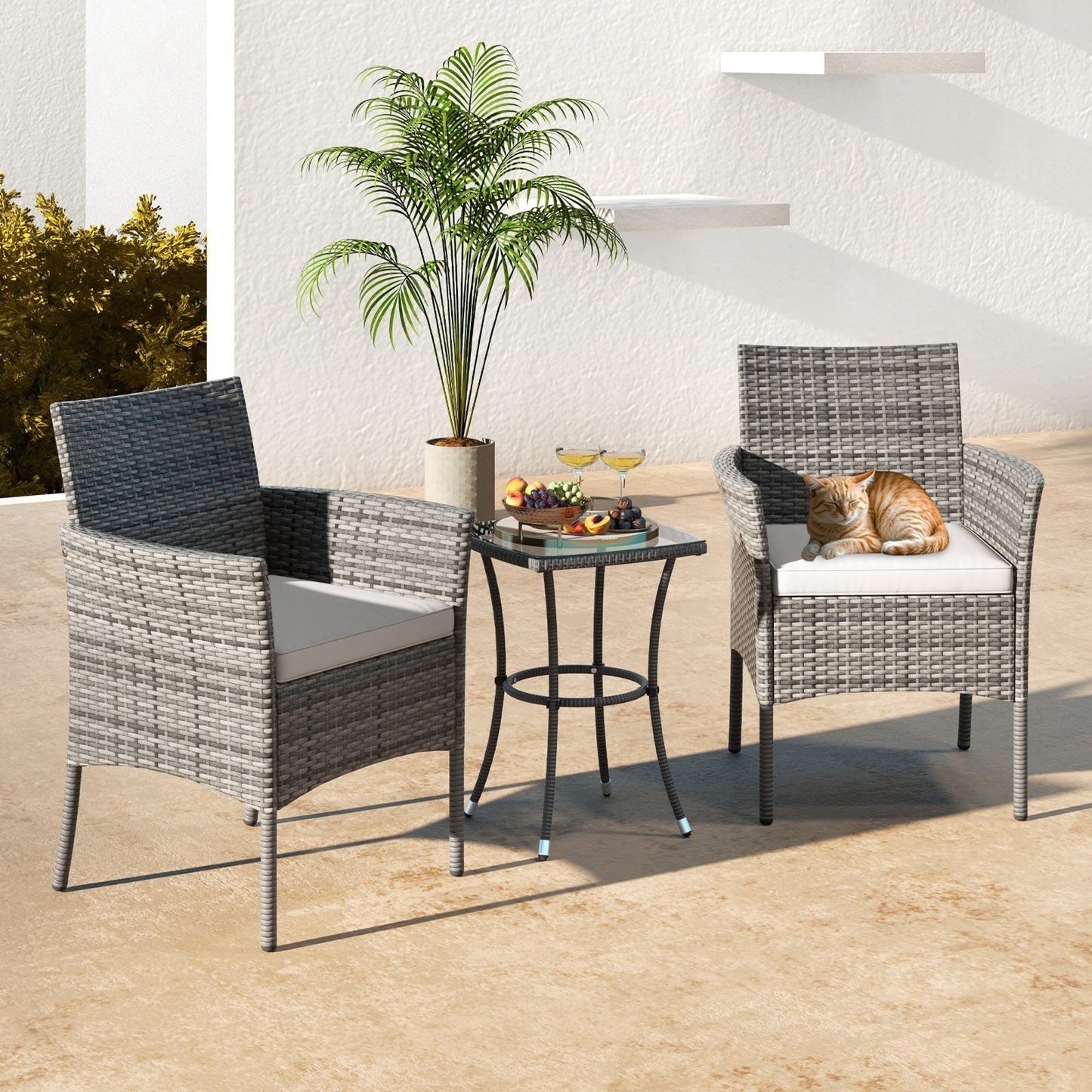 2 Pieces Outdoor PE Rattan Armchairs with Cozy Seat Cushions, White Patio Dining Chairs at Gallery Canada