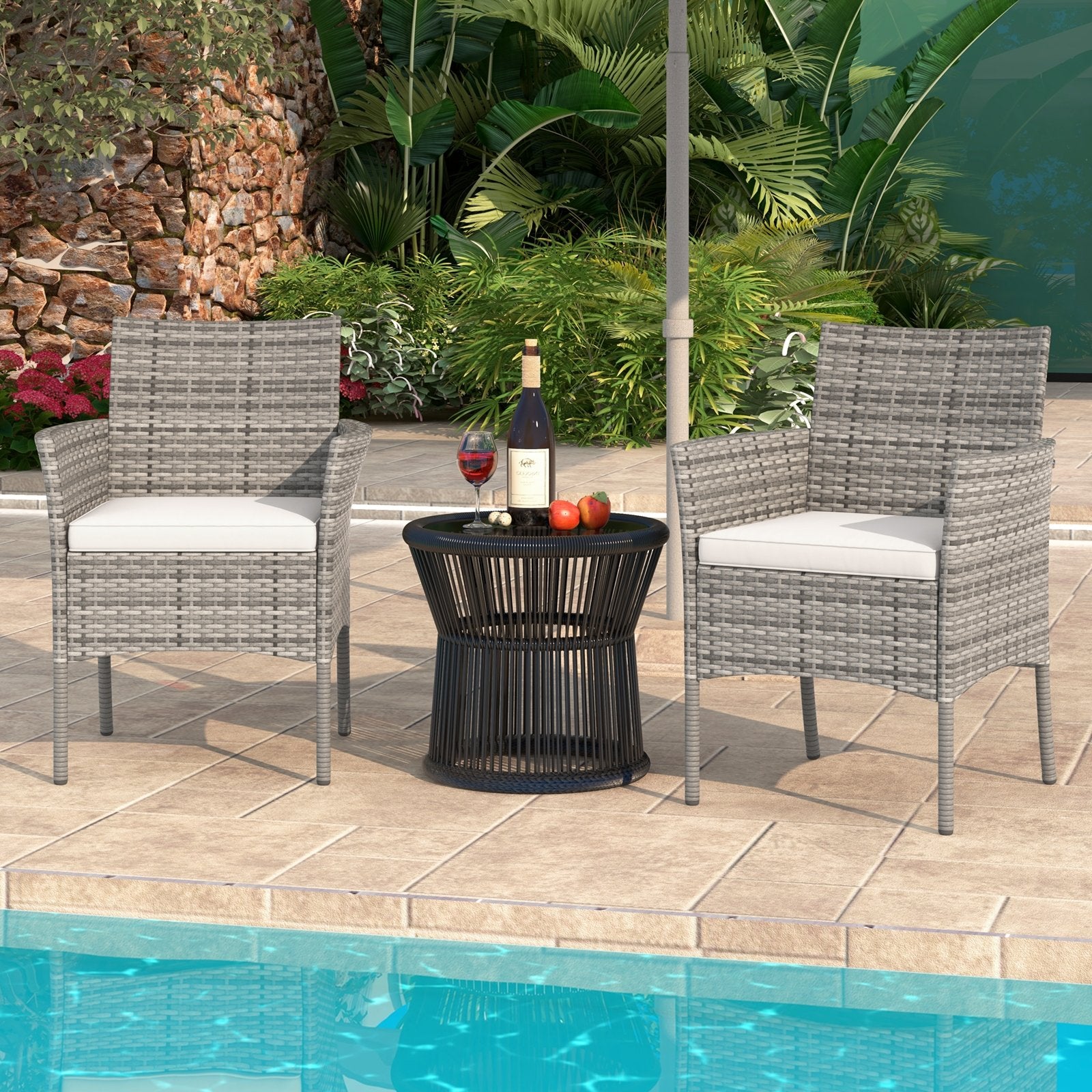 2 Pieces Outdoor PE Rattan Armchairs with Cozy Seat Cushions, White Patio Dining Chairs at Gallery Canada