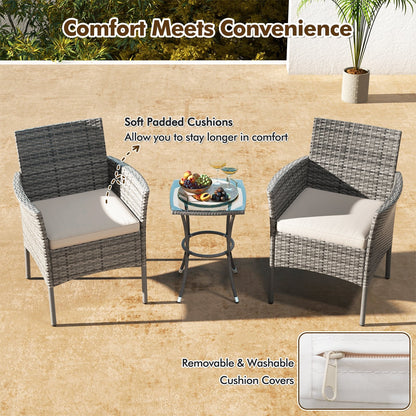 2 Pieces Outdoor PE Rattan Armchairs with Cozy Seat Cushions, White Patio Dining Chairs at Gallery Canada