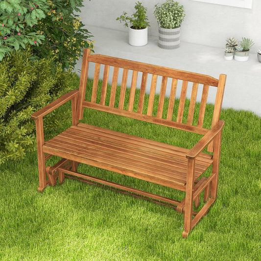 2 Seats Outdoor Glider Bench with Armrests and Slatted Seat, Natural Patio Rocking Chairs & Gliders Natural at Gallery Canada