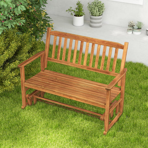 2 Seats Outdoor Glider Bench with Armrests and Slatted Seat, Natural