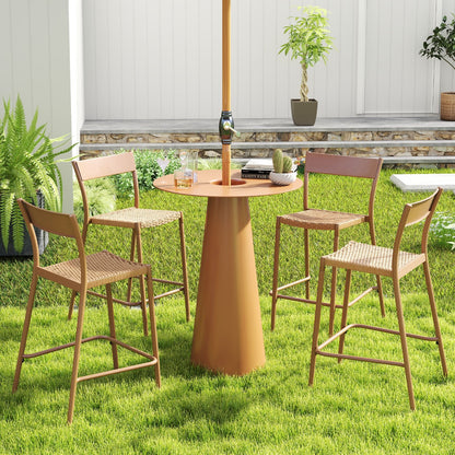 Patio Barstools Set of 2 with Rattan Seat and Metal Backrest, Light Brown Patio Dining Chairs at Gallery Canada