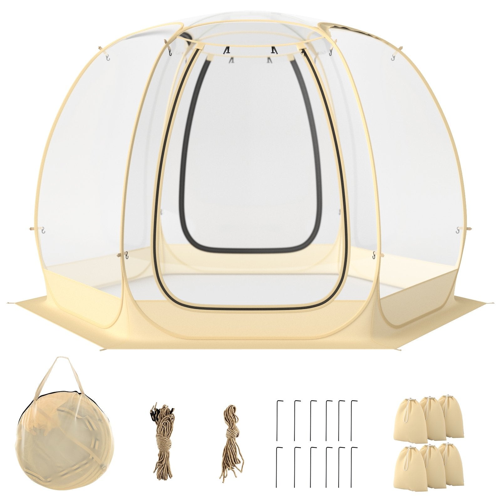 11 x 11 Feet Clear Dome Pop up Bubble Tent with Carrying Bag for 6-10 People, Beige Tents Beige at Gallery Canada