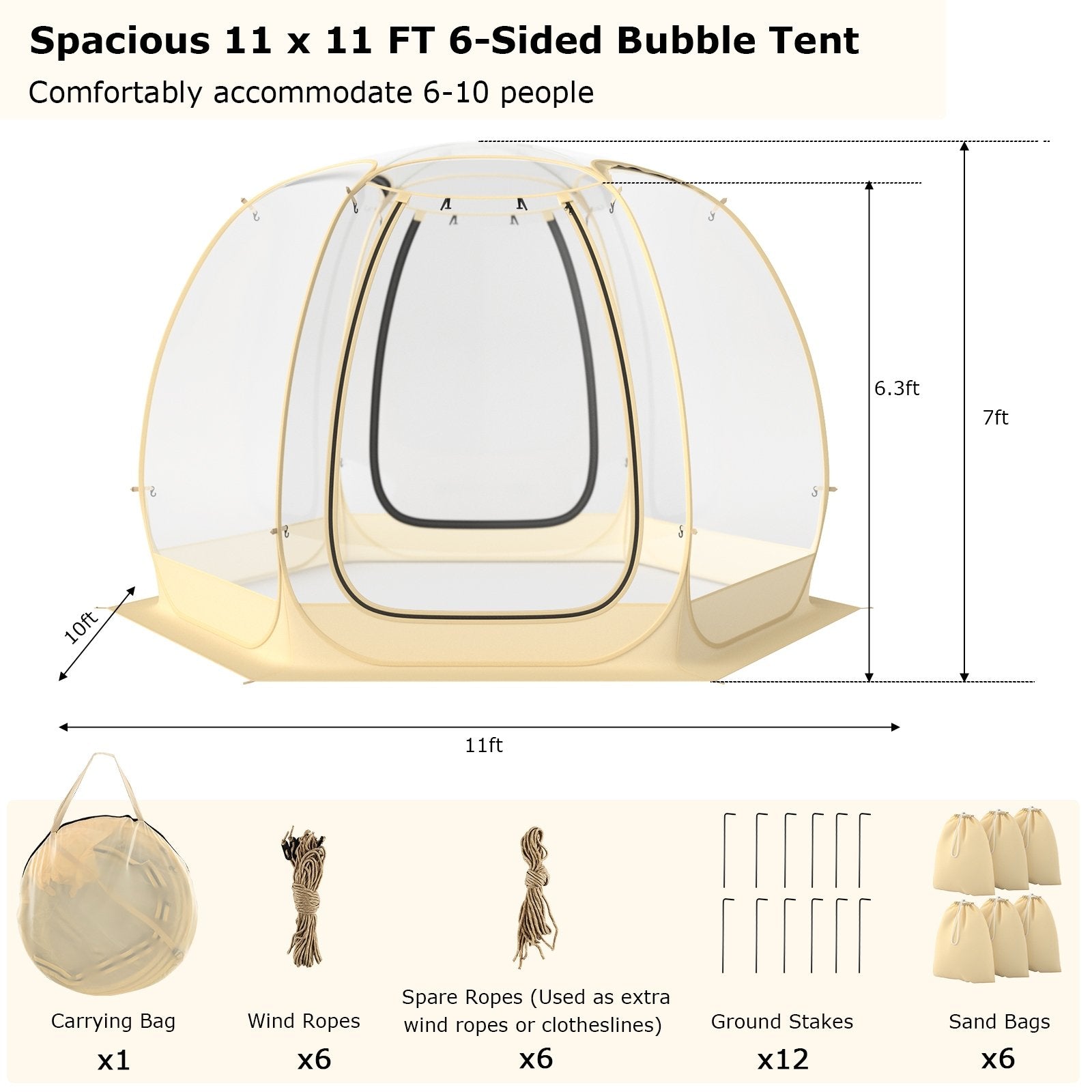 11 x 11 Feet Clear Dome Pop up Bubble Tent with Carrying Bag for 6-10 People, Beige Tents at Gallery Canada