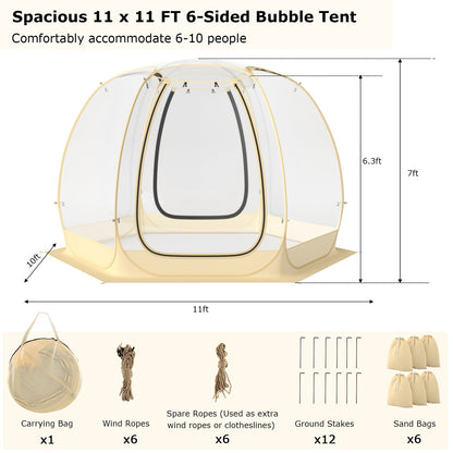 11 x 11 Feet Clear Dome Pop up Bubble Tent with Carrying Bag for 6-10 People, Beige Tents at Gallery Canada