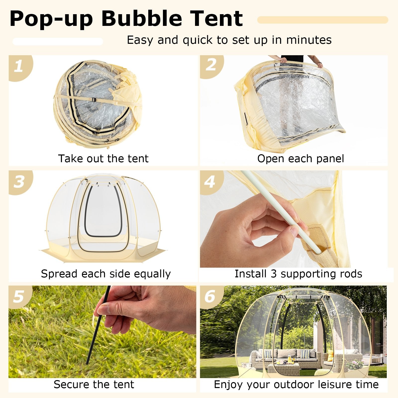 11 x 11 Feet Clear Dome Pop up Bubble Tent with Carrying Bag for 6-10 People, Beige Tents at Gallery Canada