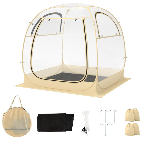 Instant Pop up Sports Tent with Carrying Bag and Floor Mat for 1-2/5-6 People-M, Beige