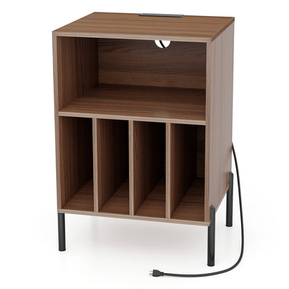 Record Player Stand with Record Storage Shelf and Charging Station, Walnut End & Side Tables   at Gallery Canada