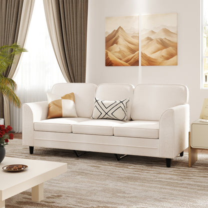 Upholstered Teddy Velvet 3-Seat Sofa with Comfy Back Pillows, White Sofas & Loveseats at Gallery Canada