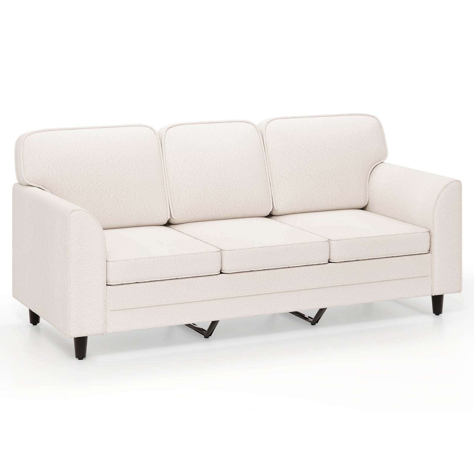 Upholstered Teddy Velvet 3-Seat Sofa with Comfy Back Pillows, White Sofas & Loveseats White at Gallery Canada