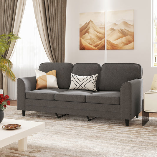 Upholstered Teddy Velvet 3-Seat Sofa with Comfy Back Pillows, Gray Sofas & Loveseats Gray at Gallery Canada