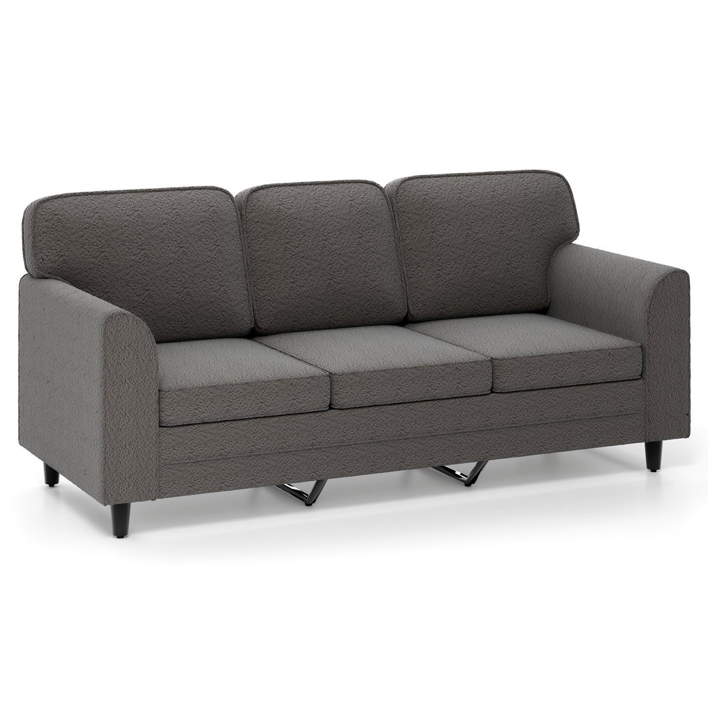 Upholstered Teddy Velvet 3-Seat Sofa with Comfy Back Pillows, Gray Sofas & Loveseats Gray at Gallery Canada