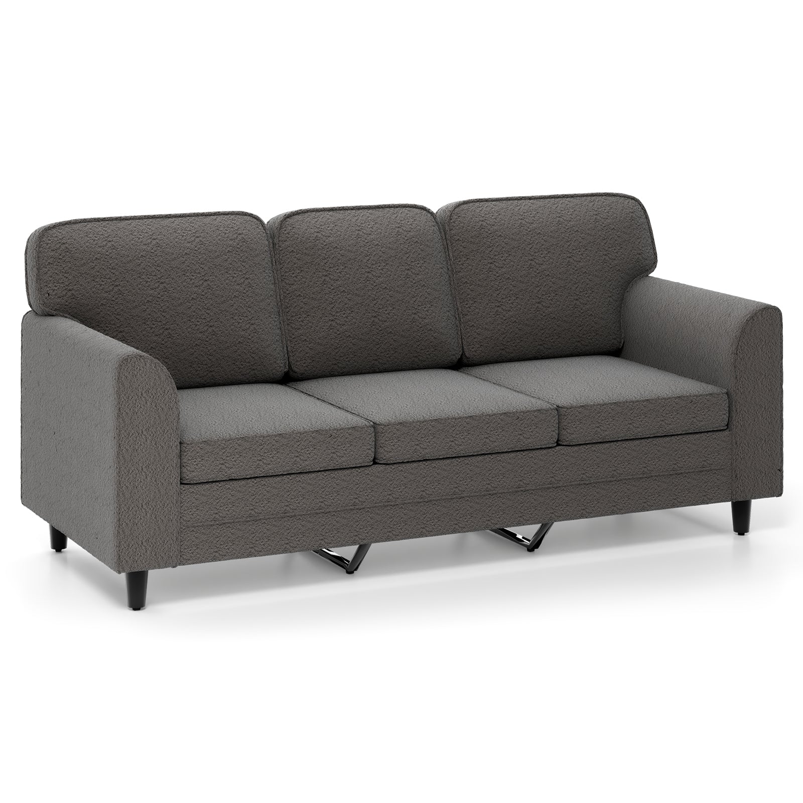 Upholstered Teddy Velvet 3-Seat Sofa with Comfy Back Pillows, Gray Sofas & Loveseats at Gallery Canada