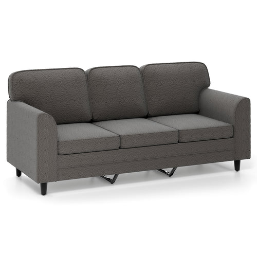 Upholstered Teddy Velvet 3-Seat Sofa with Comfy Back Pillows, Gray