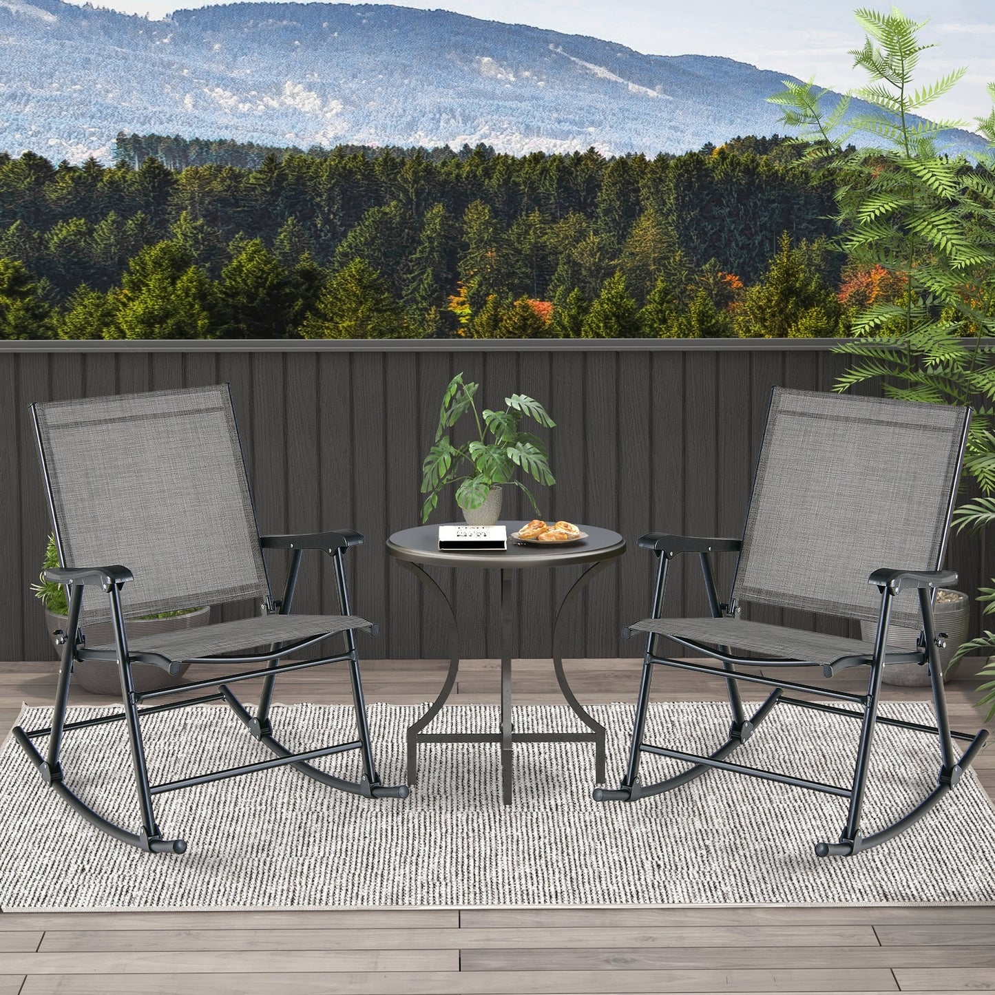 Folding Rocking Chair with Breathable Seat Fabric Set of 2, Gray Patio Rocking Chairs & Gliders at Gallery Canada