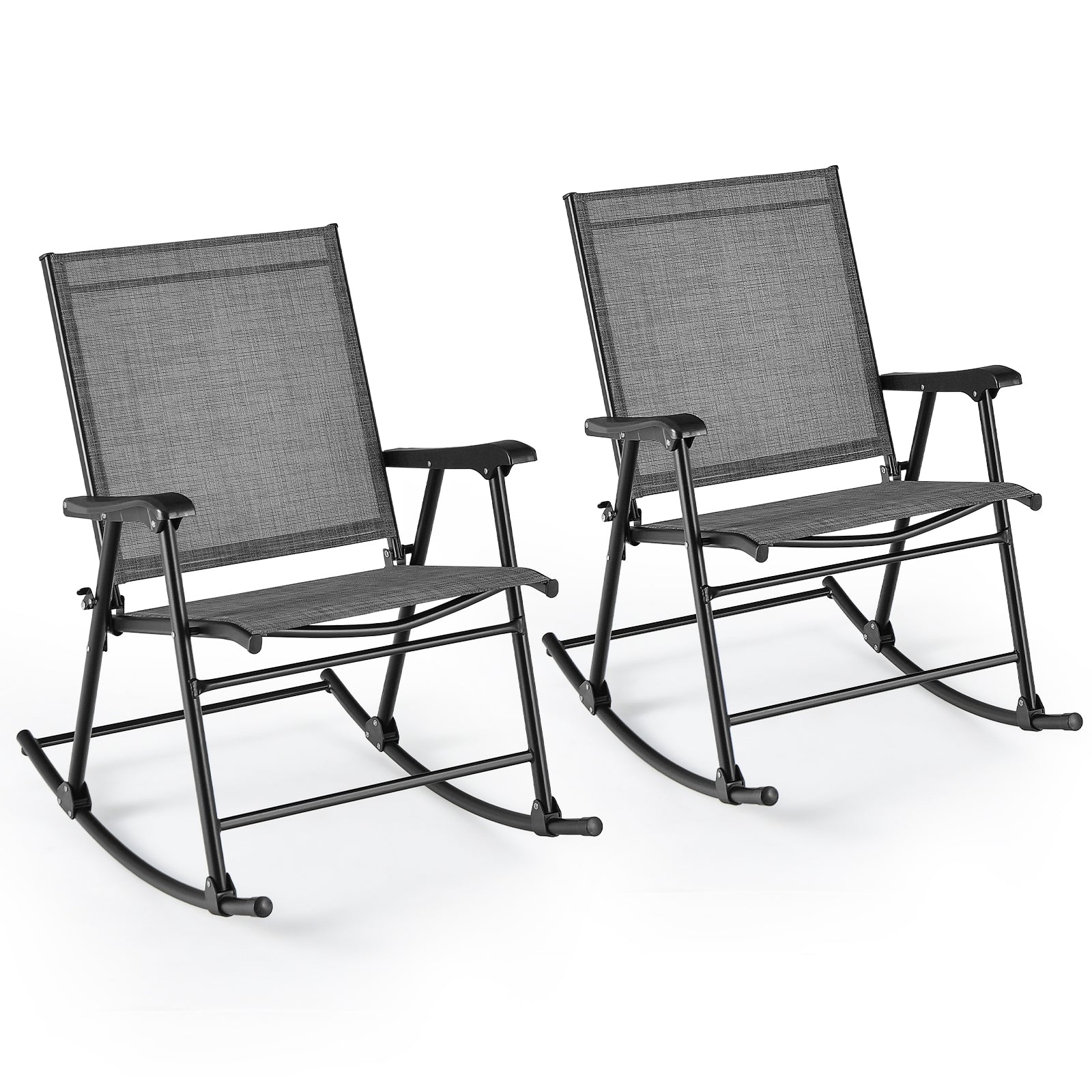 Folding Rocking Chair with Breathable Seat Fabric Set of 2, Gray Patio Rocking Chairs & Gliders Gray at Gallery Canada