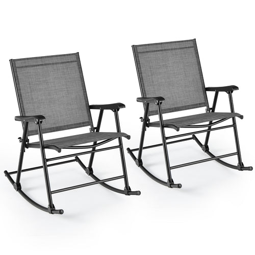 Folding Rocking Chair with Breathable Seat Fabric Set of 2, Gray