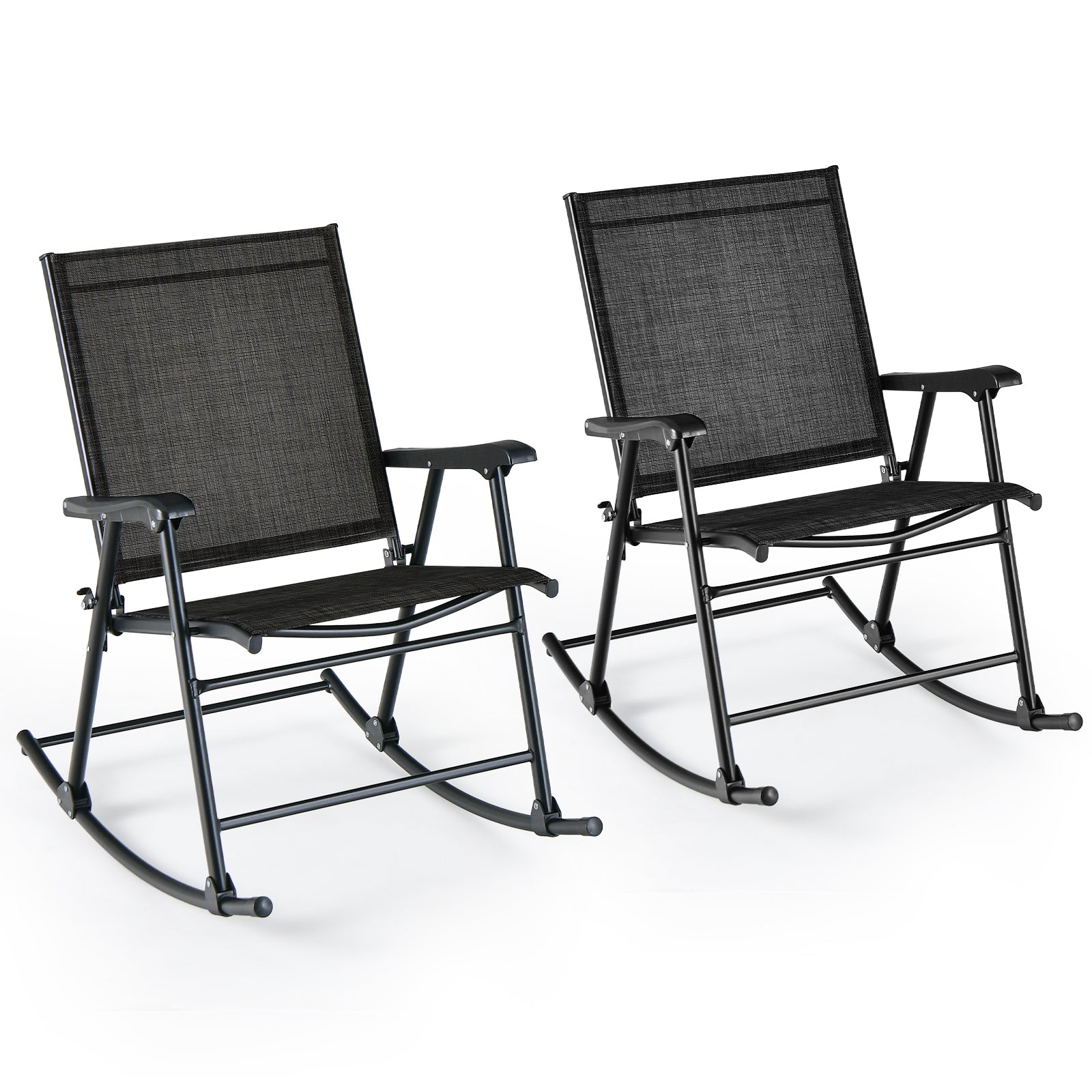 Folding Rocking Chair with Breathable Seat Fabric Set of 2, Black Patio Rocking Chairs & Gliders Black at Gallery Canada