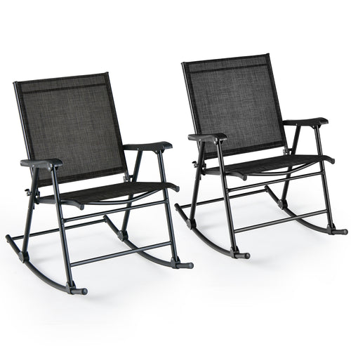 Folding Rocking Chair with Breathable Seat Fabric Set of 2, Black