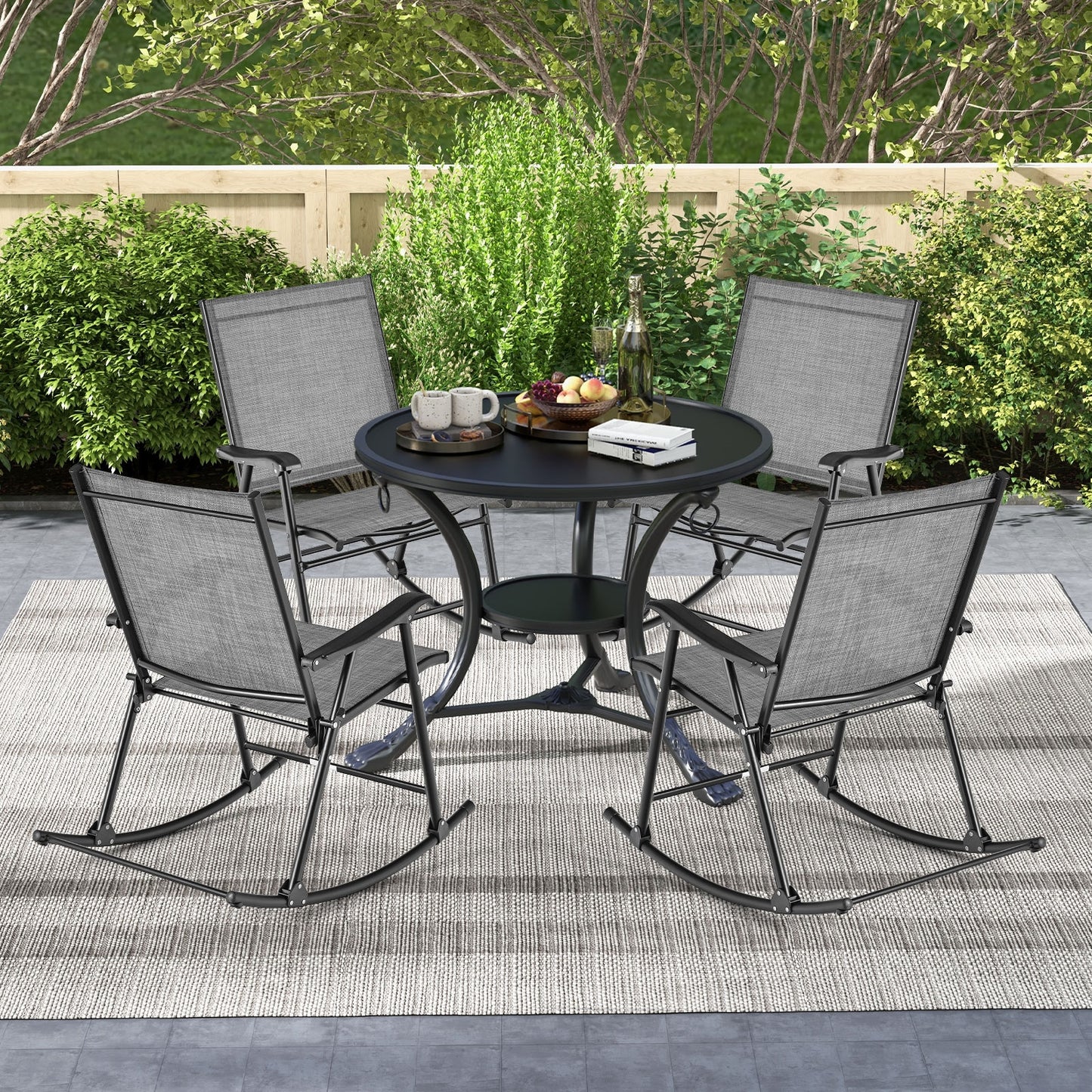 Folding Rocking Chair with Breathable Seat Fabric Set of 2, Gray Patio Rocking Chairs & Gliders at Gallery Canada