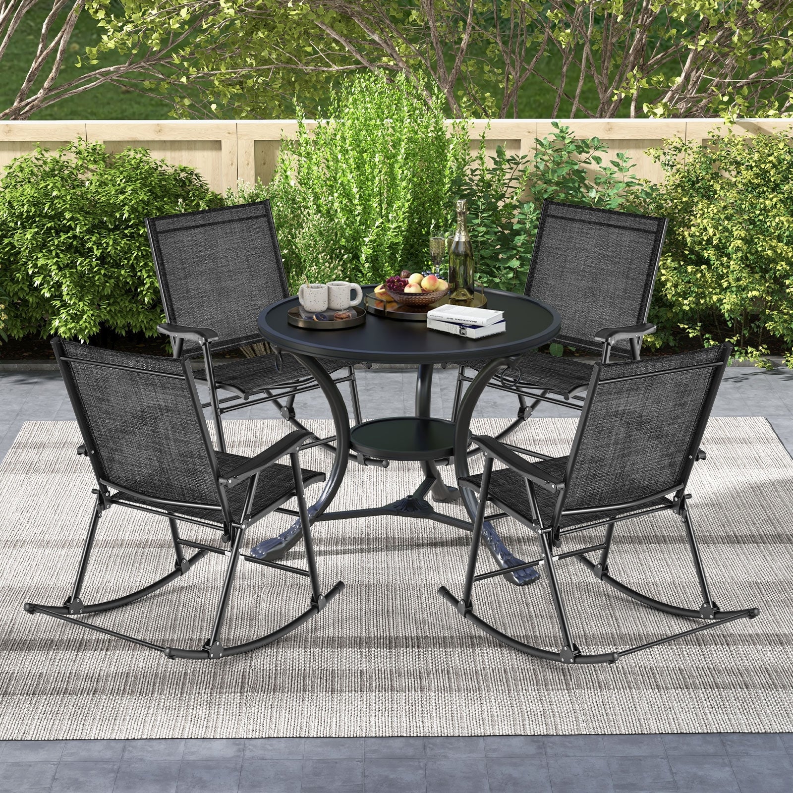 Folding Rocking Chair with Breathable Seat Fabric Set of 2, Black Patio Rocking Chairs & Gliders at Gallery Canada