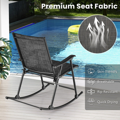 Folding Rocking Chair with Breathable Seat Fabric Set of 2, Black Patio Rocking Chairs & Gliders at Gallery Canada