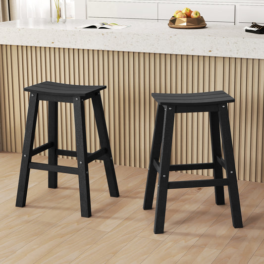 29 Inch HDPE Patio Bar Stool Set of 2 Armless Saddle Stools, Black Bar Stools Black at Gallery Canada