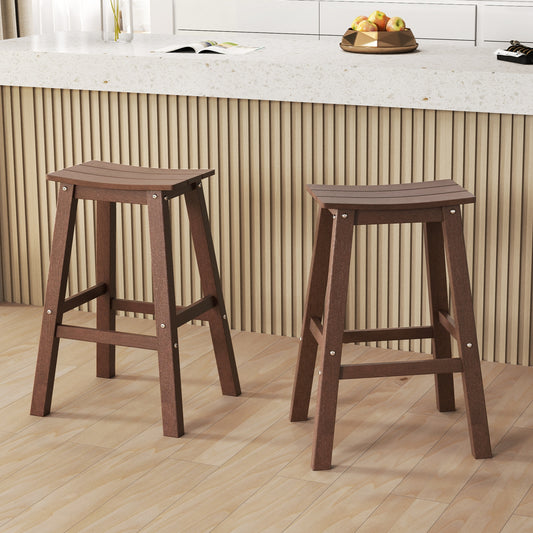 29 Inch HDPE Patio Bar Stool Set of 2 Armless Saddle Stools, Brown Bar Stools Brown at Gallery Canada