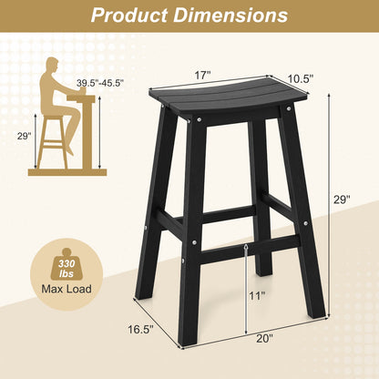 29 Inch HDPE Patio Bar Stool Set of 2 Armless Saddle Stools, Black Bar Stools at Gallery Canada