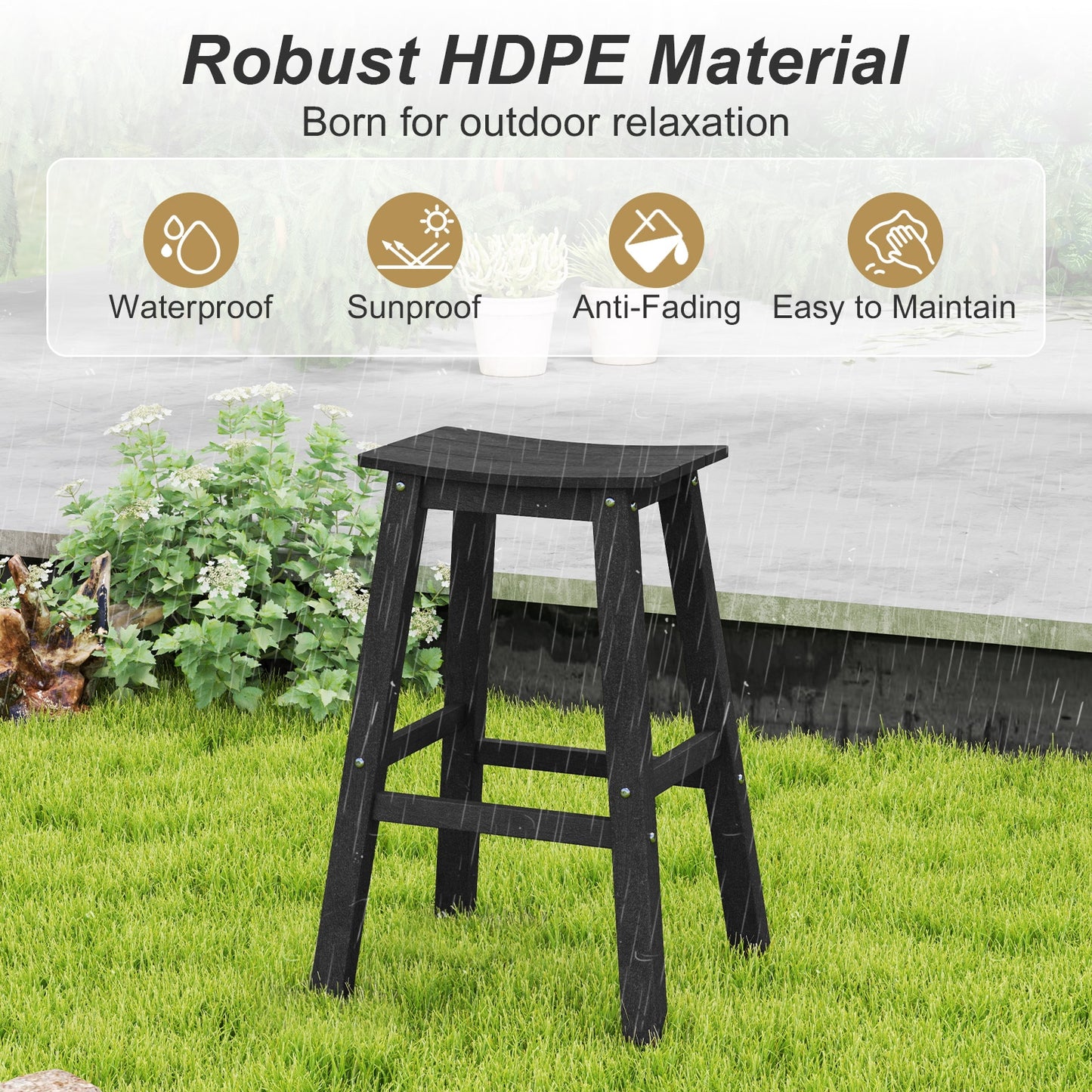 29 Inch HDPE Patio Bar Stool Set of 2 Armless Saddle Stools, Black Bar Stools at Gallery Canada