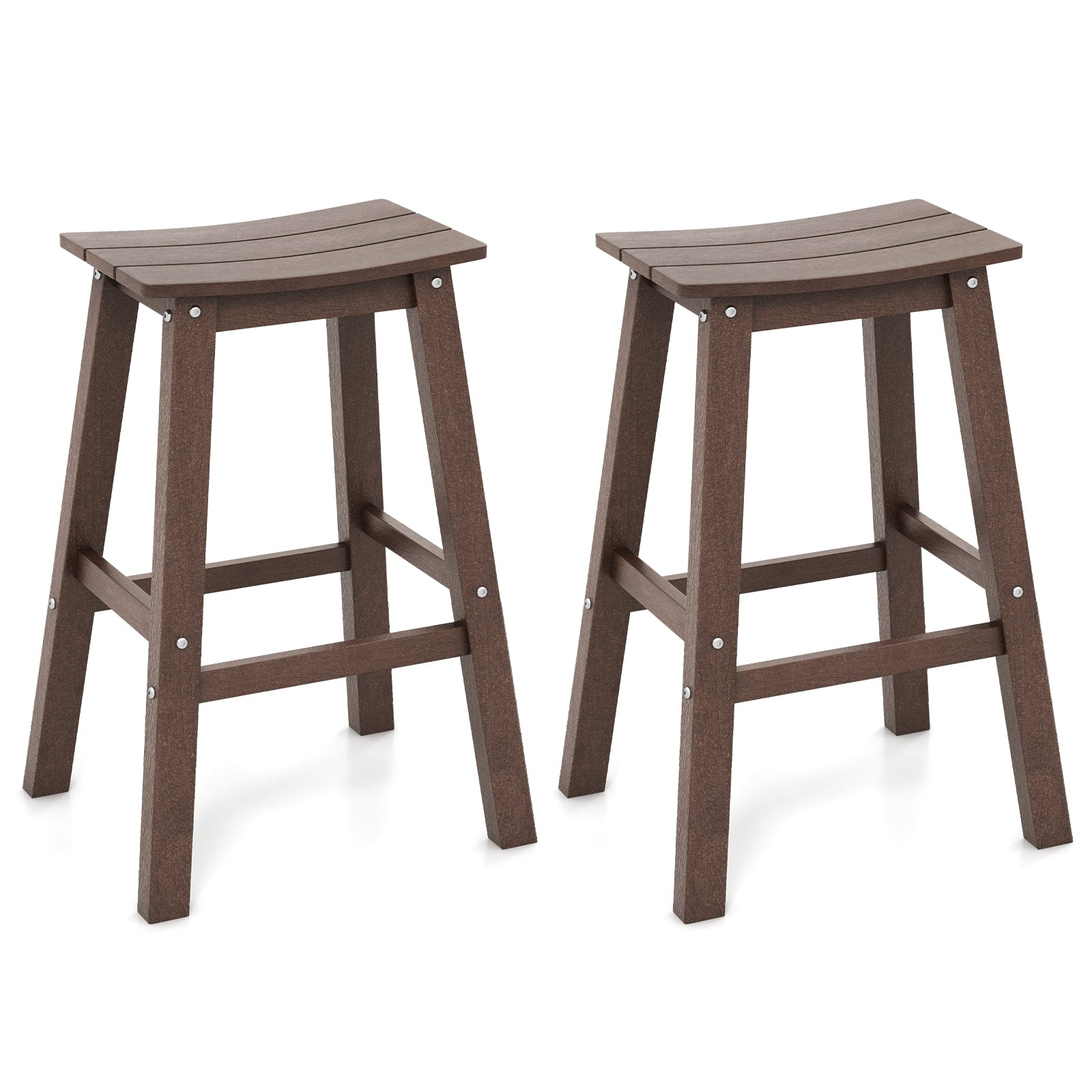 29 Inch HDPE Patio Bar Stool Set of 2 Armless Saddle Stools, Brown Bar Stools Brown at Gallery Canada