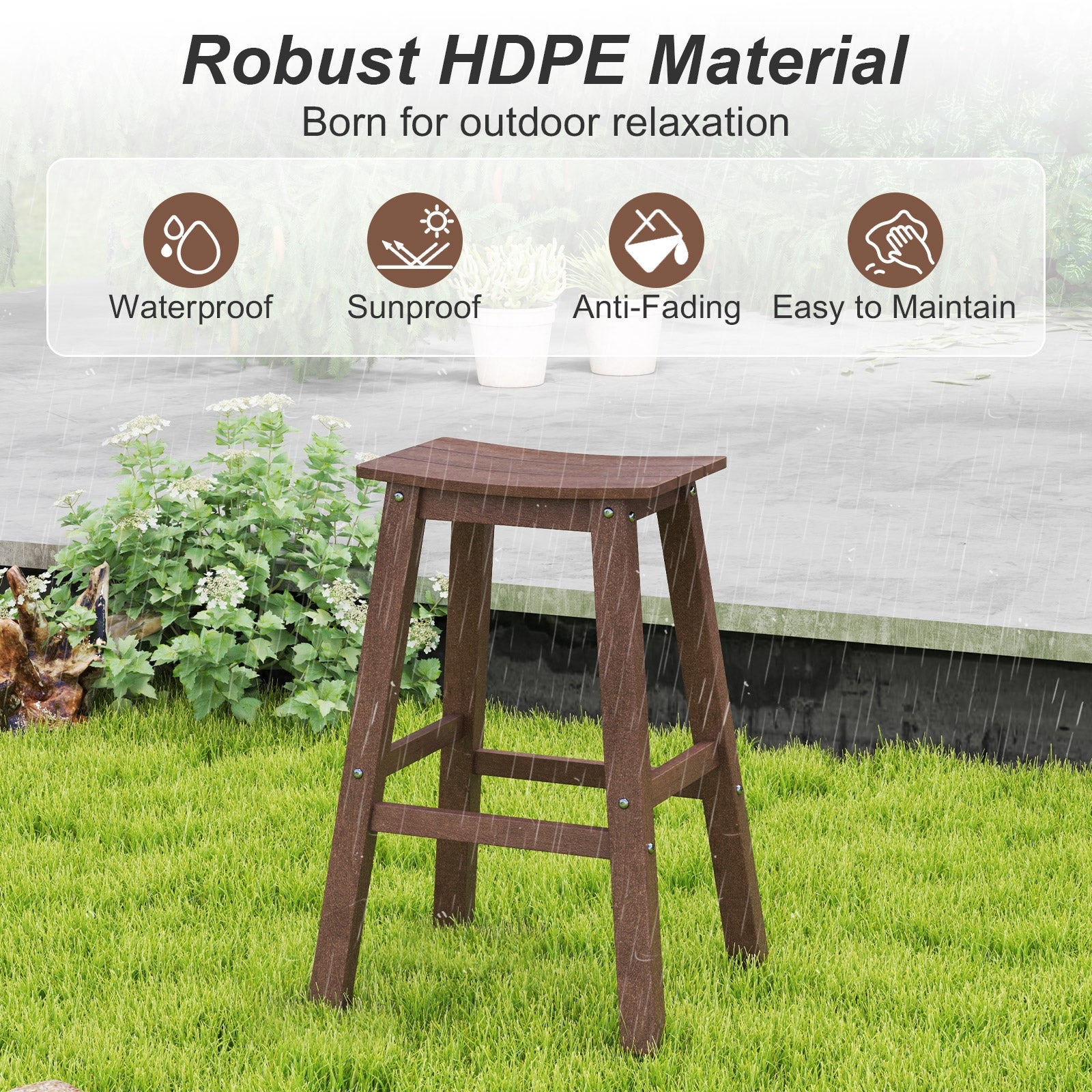 29 Inch HDPE Patio Bar Stool Set of 2 Armless Saddle Stools, Brown Bar Stools at Gallery Canada