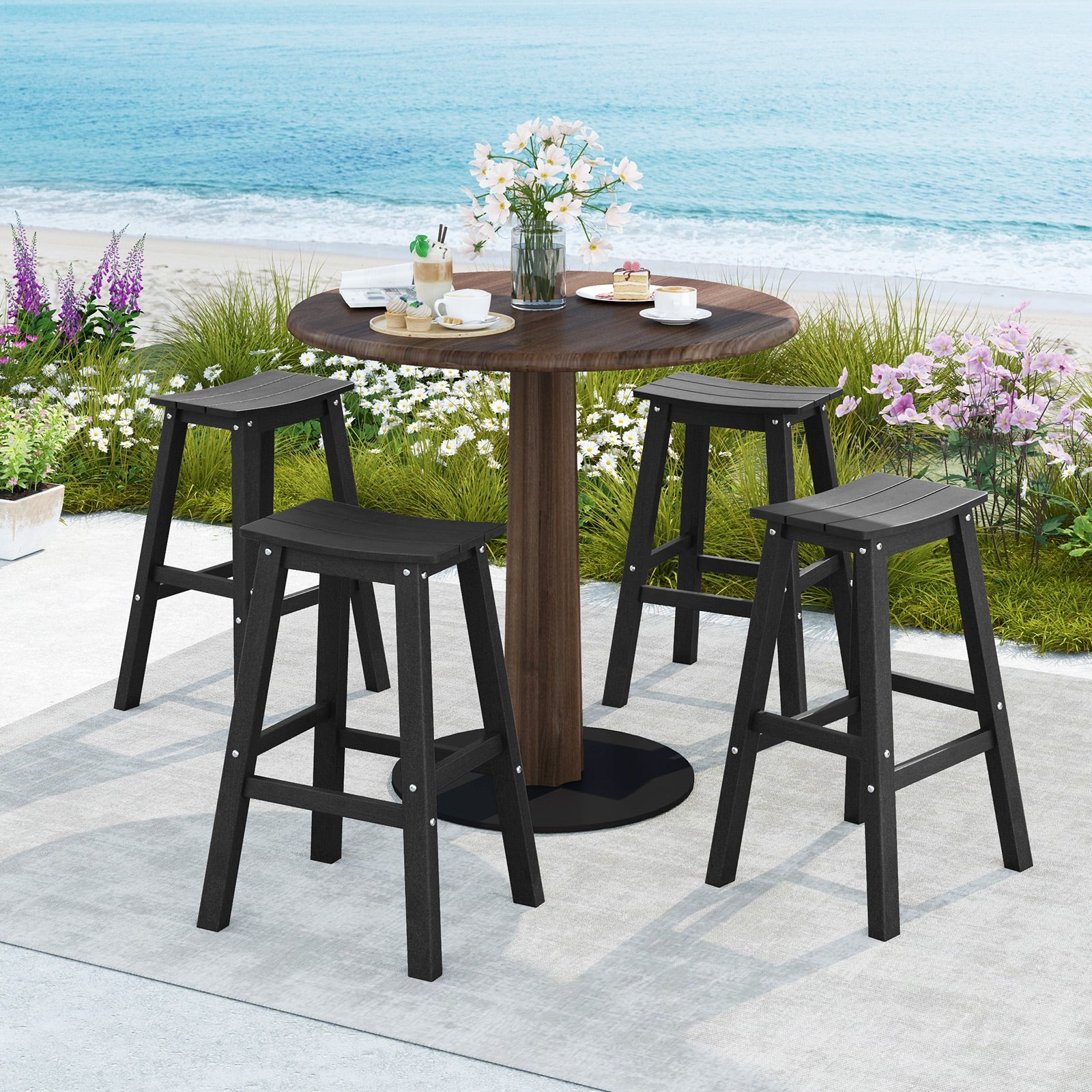 29 Inch HDPE Patio Bar Stool Set of 2 Armless Saddle Stools, Black Bar Stools at Gallery Canada